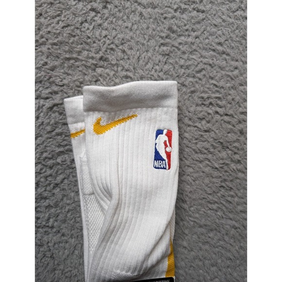 Nike Elite Crew‎ Socks Dri-Fit Mens Large 9-11 Embroidered NBA Logo White Gold - Picture 4 of 5
